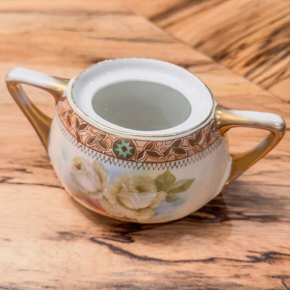 1930's Vintage Royal Rudolstadt Prussia Covered Sugar Dish, Antique Rose Pattern - Picture 9 of 10